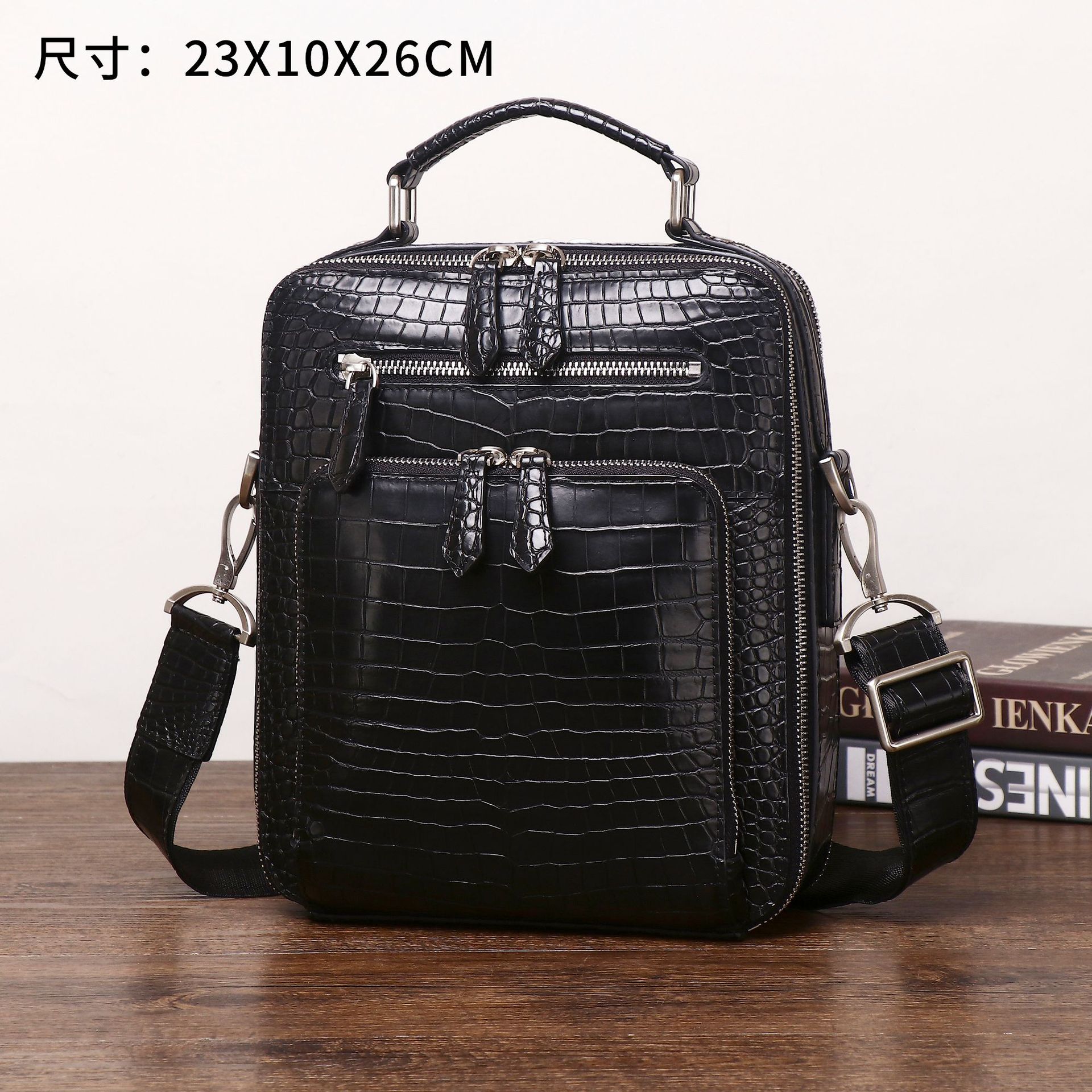 Crocodile Belly Pattern Men's Single Shoulder Crossbody Bag, Handbag, Box Bag, Structured Bag, Trendy Men's Shoulder Bag, Cross-Border Service