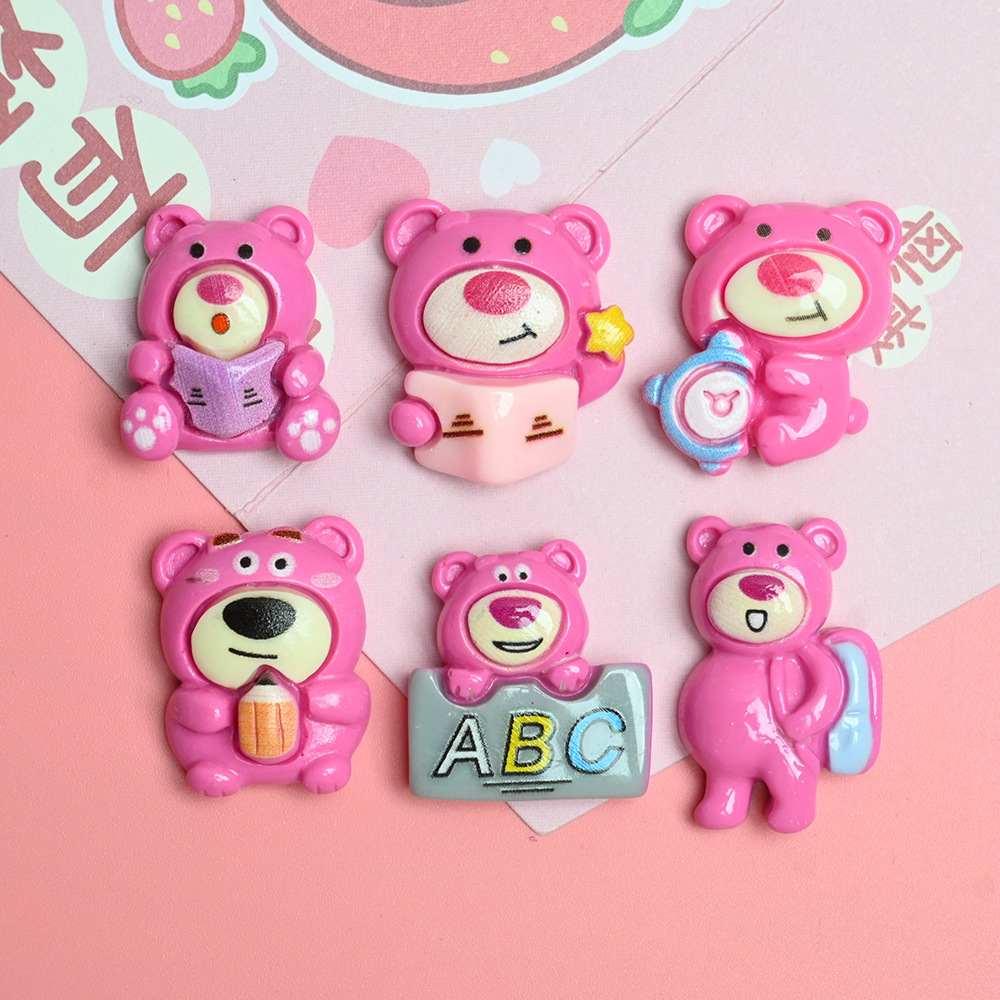 Cartoon Strawberry Bear Book Alarm Pencil Book Resin Accessories Diy Cream Glue Accessories Stationery Box Phone Case