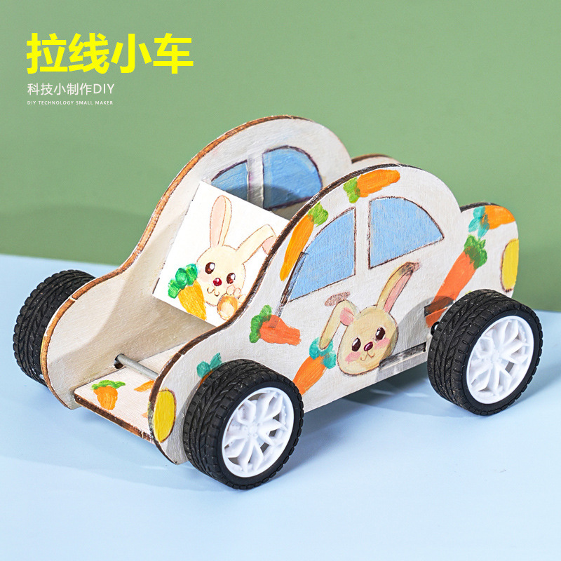 Science and technology small production pull back pull wire car kindergarten primary school children manual diy scientific experiment material package