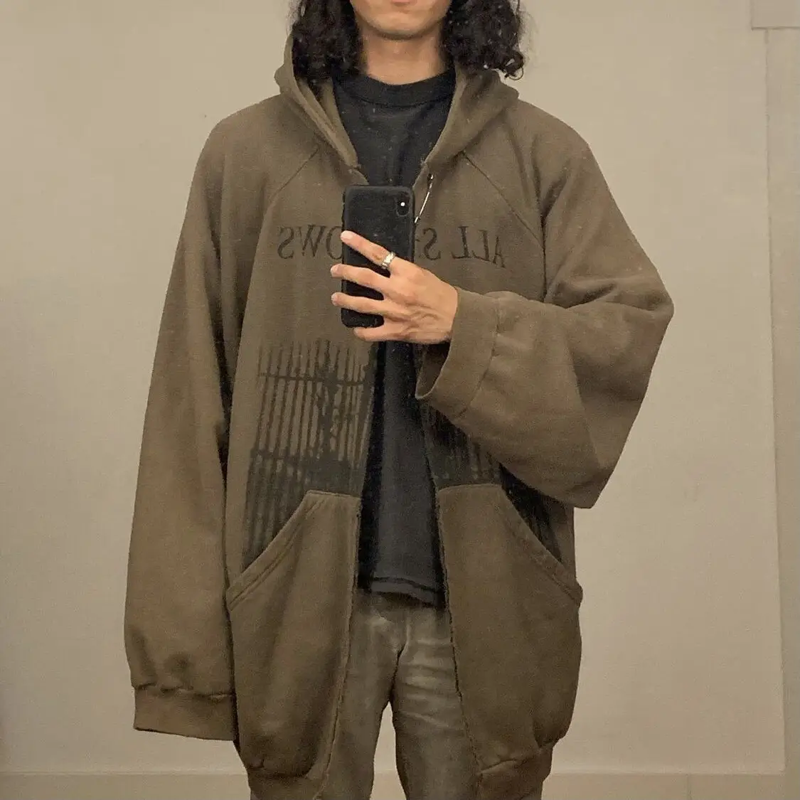 RAF 05AW ARCHIVE ALL SHADOWS Knife Cutting Hoodie Oversize with Velvet Hoodie Coat
