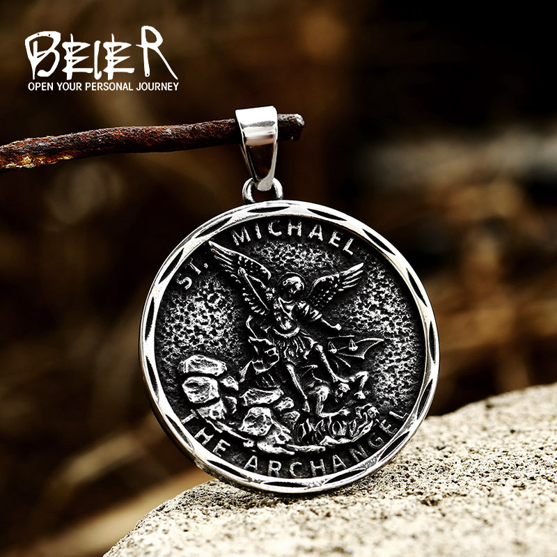 2022 Cross-border New Stainless Steel Angel Wings Michael Pendant European and American Titanium Steel Cast Letter Jewelry
