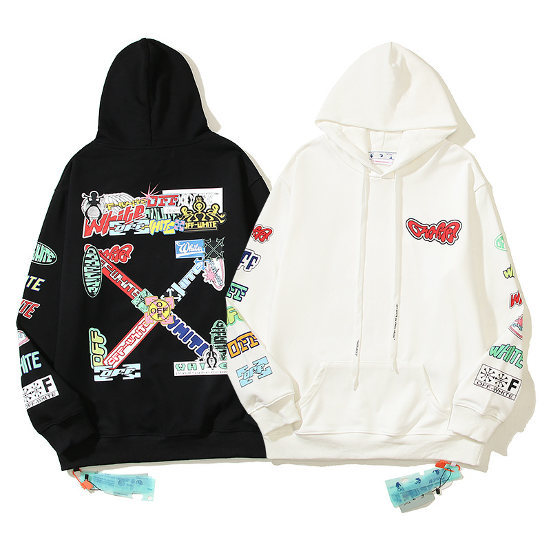 Cross-Border Trendy Brand Autumn and Winter Ow Graffiti Arrow Hoodie Sweatshirt Unisex In-Stock New Hooded Jacket
