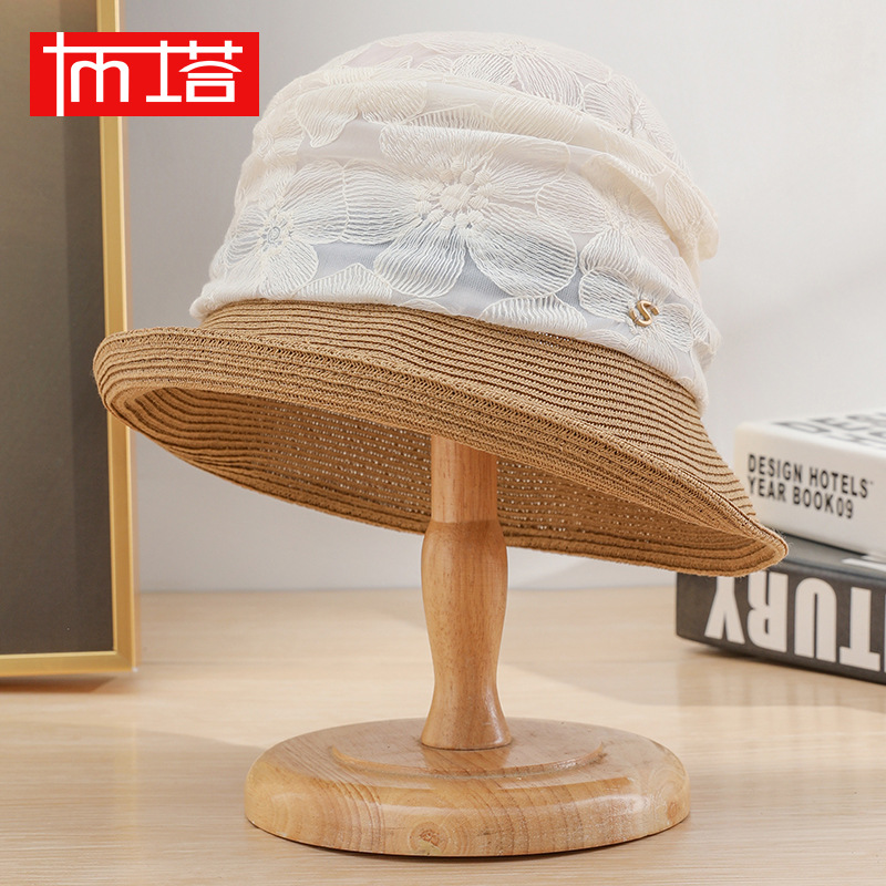 Buta Spring and Summer Sunscreen Straw Hat Stitching Sun Hat Women's Travel Fisherman Hat Elegant Elegant Sun Hat PT9136