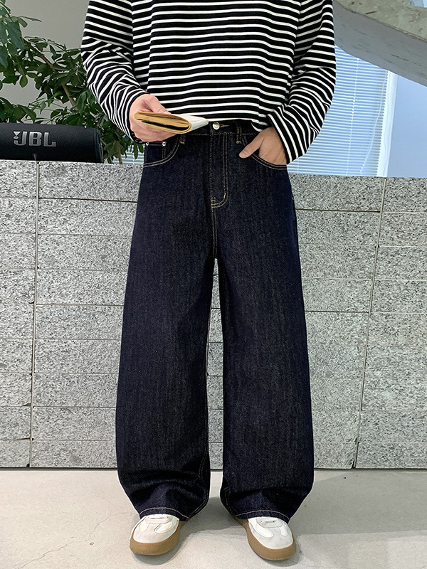Original Classic Retro Tea-Colored Denim Jeans for Men, 2026 Spring New Style, Loose Wide-Leg Straight Pants
