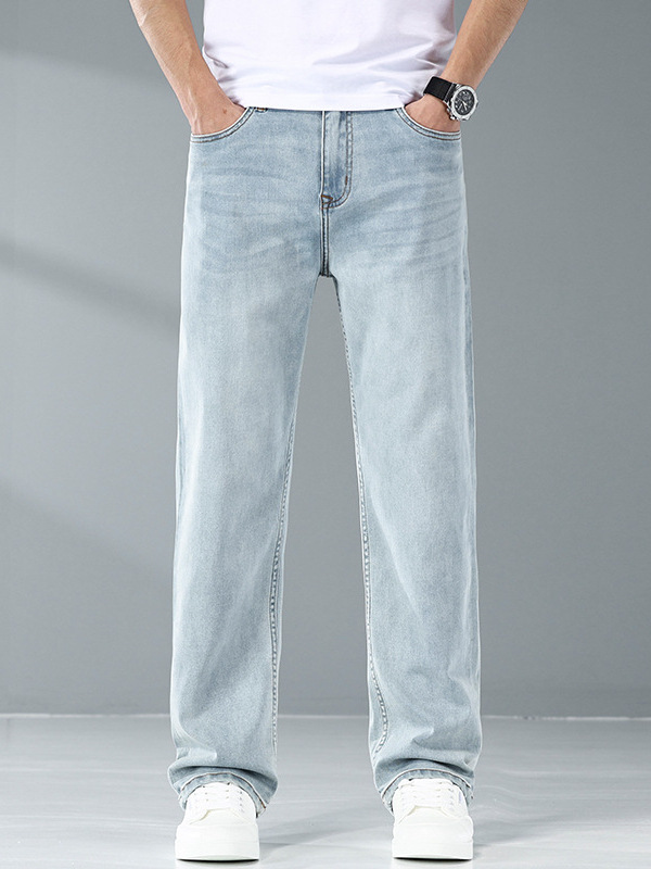 2026 New High-End Summer Thin Light-Colored Wide-Leg Jeans for Men, Loose Fit, Large Size, Stretchy Casual Men's Pants