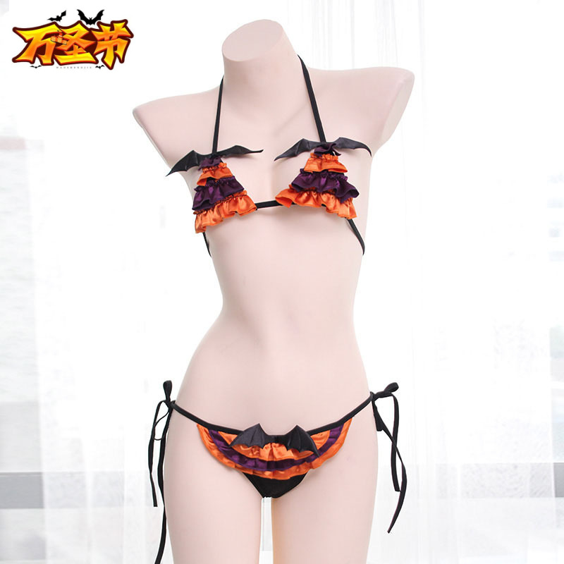 Sexy Underwear Set Halloween Little Devil Girl Costume Sexy Lace-Up Pajamas Women's Bikini S0403