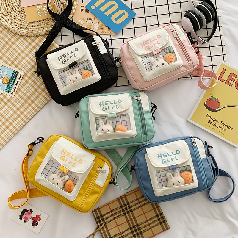 Canvas Bag Women's Crossbody Small Bag Ins Style Japanese Style Style Small Fresh Primary and Secondary School Students Cute Shoulder Bag Transparent Jelly Bag