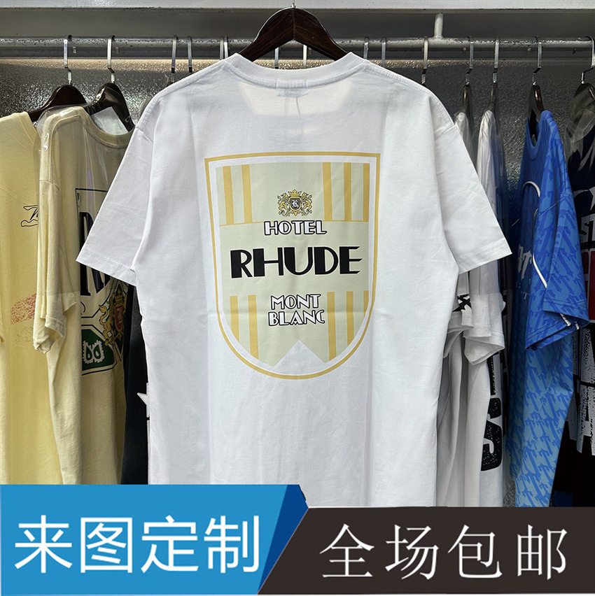 2024 New Rhude Mont-Blanc Hotel Commemorative Short-Sleeved T-Shirt for Men and Women