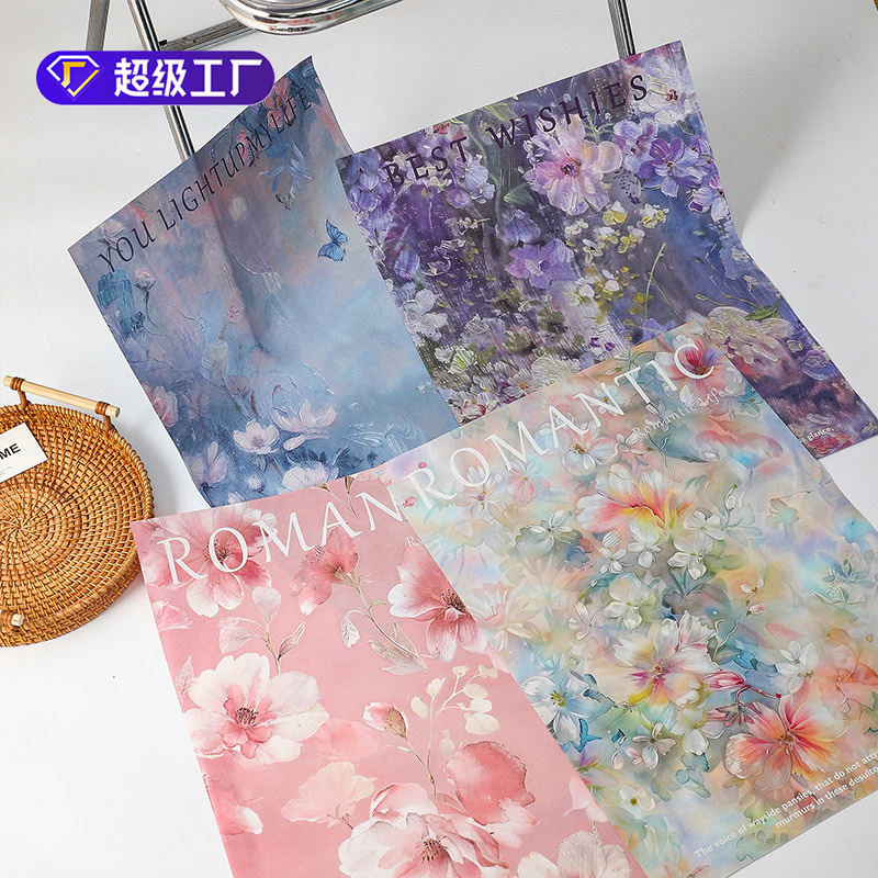 Sicilian oil painting wind wrapping paper high-grade feeling wrapping paper flower series waterproof wind paper flower packaging materials