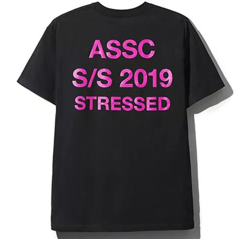 Trendy brand letter ASSC rose red printed men's and women's couples short sleeve hip hop loose bottoming shirt cross-border a generation of hair