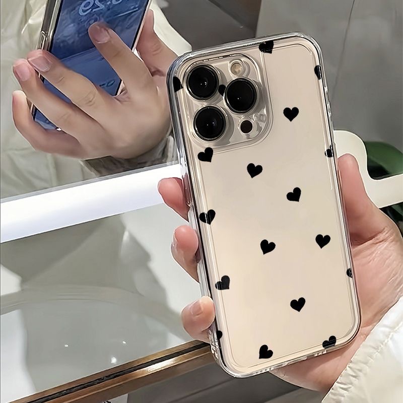Black Flat Heart-Shaped Case Suitable for Apple 17Promax/14/13/12 Space Shell Trendy XS Phone Case iPhone