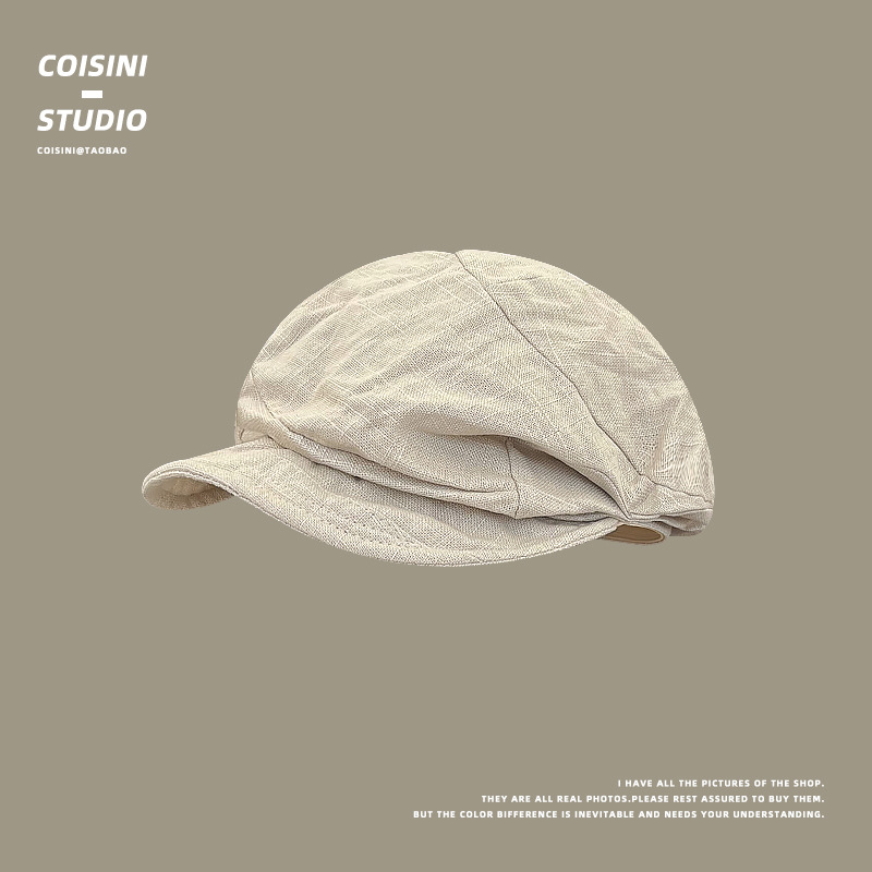 Relaxation Breathable Big Head Beret Women's Spring and Autumn New Pleated Newsboy Cap Japanese Style Face Showering Small Forward Cap