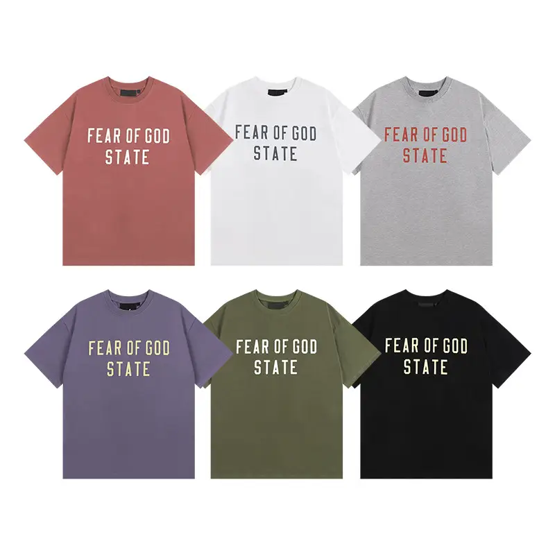 FOG Double Line ESSENTIALS Short Sleeve European and American High Street Loose Summer Couple Round Neck T-shirt Cotton Half Sleeve Men and Women