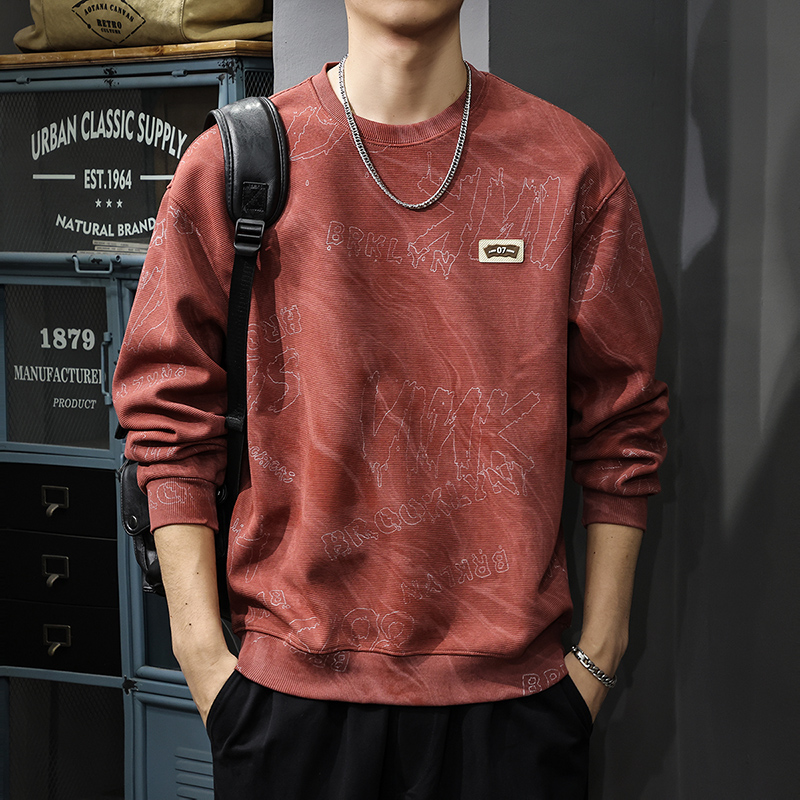 2025 New Autumn Heavyweight Cloud-Dyed Washed Sweatshirt for Men, American Style Cool Long-Sleeve Top, Round Neck Casual Jacket, Trendy