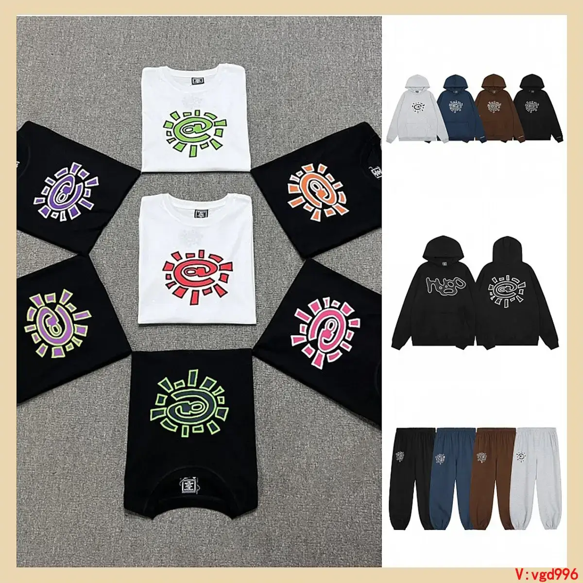 Sun Roll Fleece Hoodie Casual Jeans High Street Couple Short Sleeve T-Shirt Denim Pants Cotton Spring Autumn Wear for Men