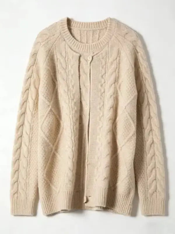Wool Cable Knit Full Zip Cardigan 808金马麻花开衫 P
