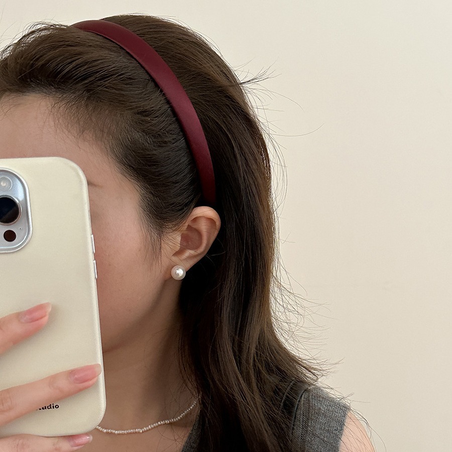 French Style Hair Hoop Early Autumn New Narrow Edge Satin Solid Color Hair Card High-grade Elegant Simple High Extracranial Wash Hair Accessories