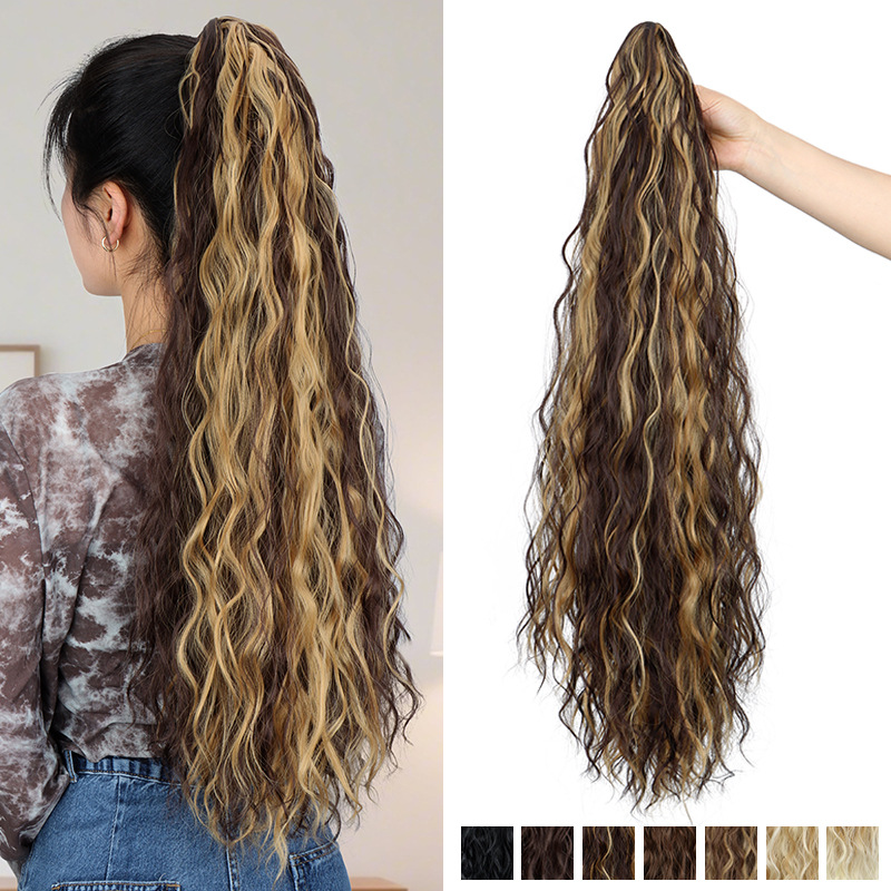 European and American wig ponytail women's water ripple long curly hair fluffy corn hot clip ponytail hair extension Ponytail