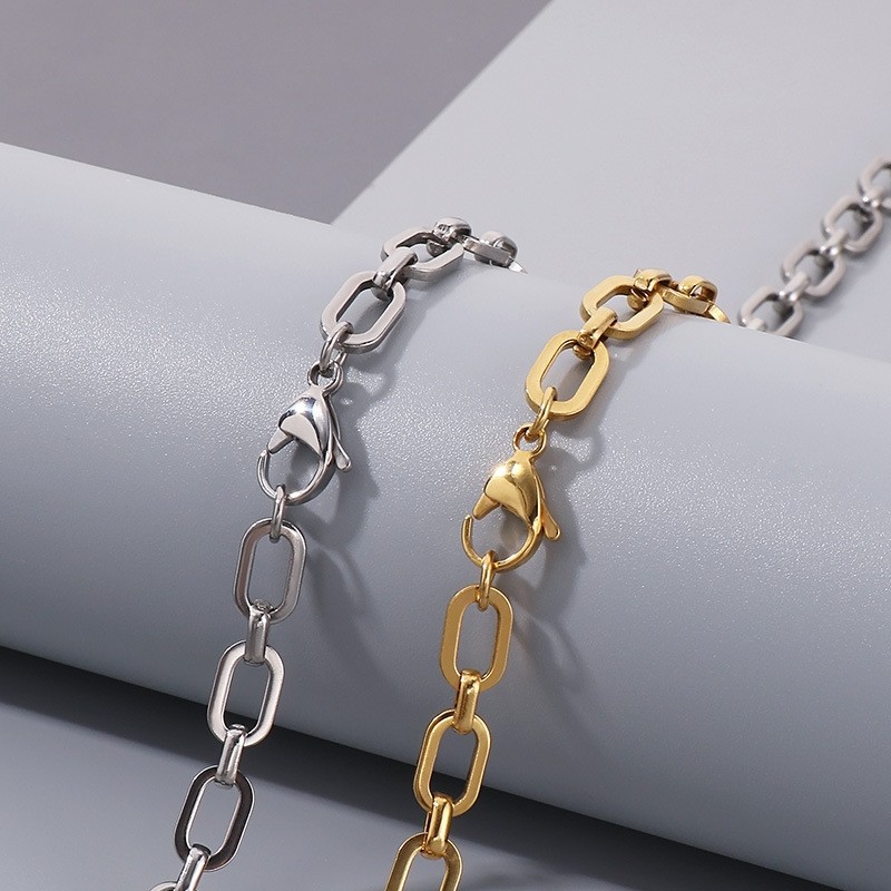 Stainless Steel Paperclip Necklace for Women, Simple and Fashionable Gold Chain Jewelry, Square Chain Jewelry Wholesale