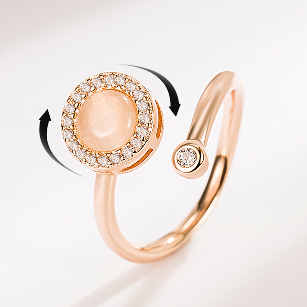 Opal Rotating Ring Opening Adjustable Diet Finger Ring Niche Temperament Simple Fashion Jewelry Live Explosions