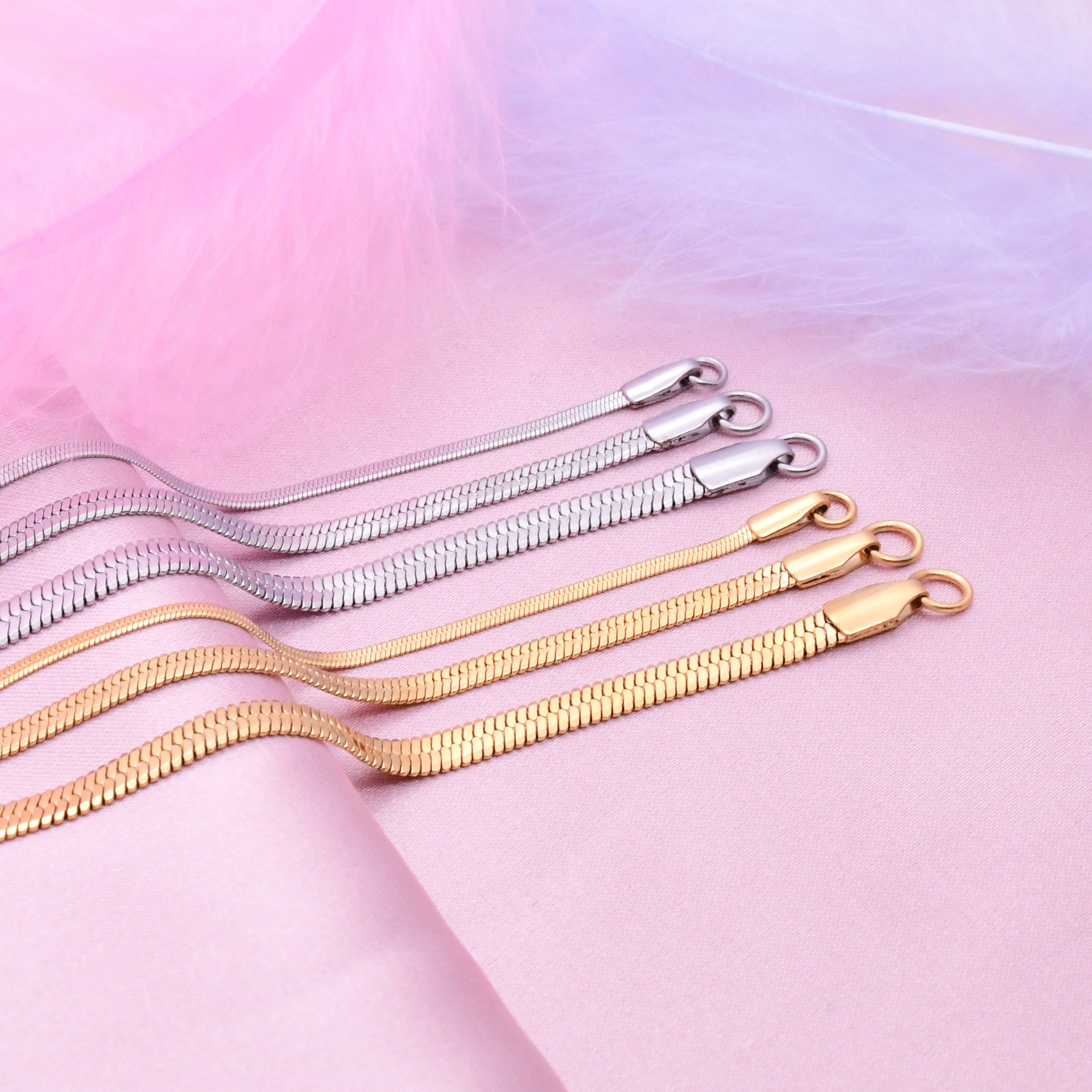 Factory wholesale stainless steel flat snake chain diy blade chain base chain 18K vacuum plating gold American necklace