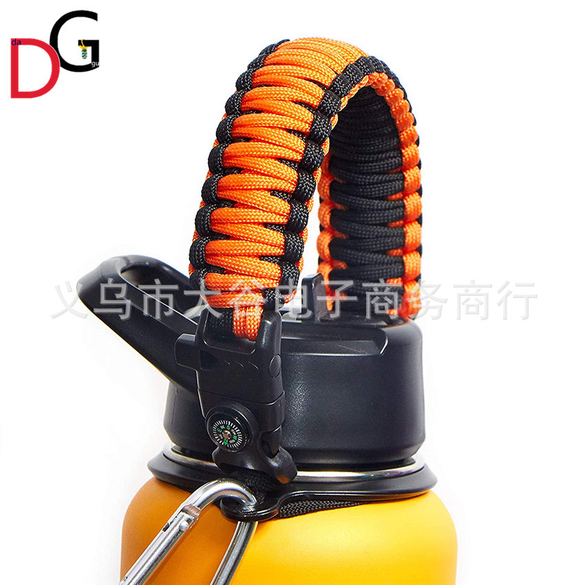 Paracord Braided Outdoor Emergency Thermos Cup Carrying Rope Compass Whistle Flint Buckle Water Cup Portable Rope Cup Strap