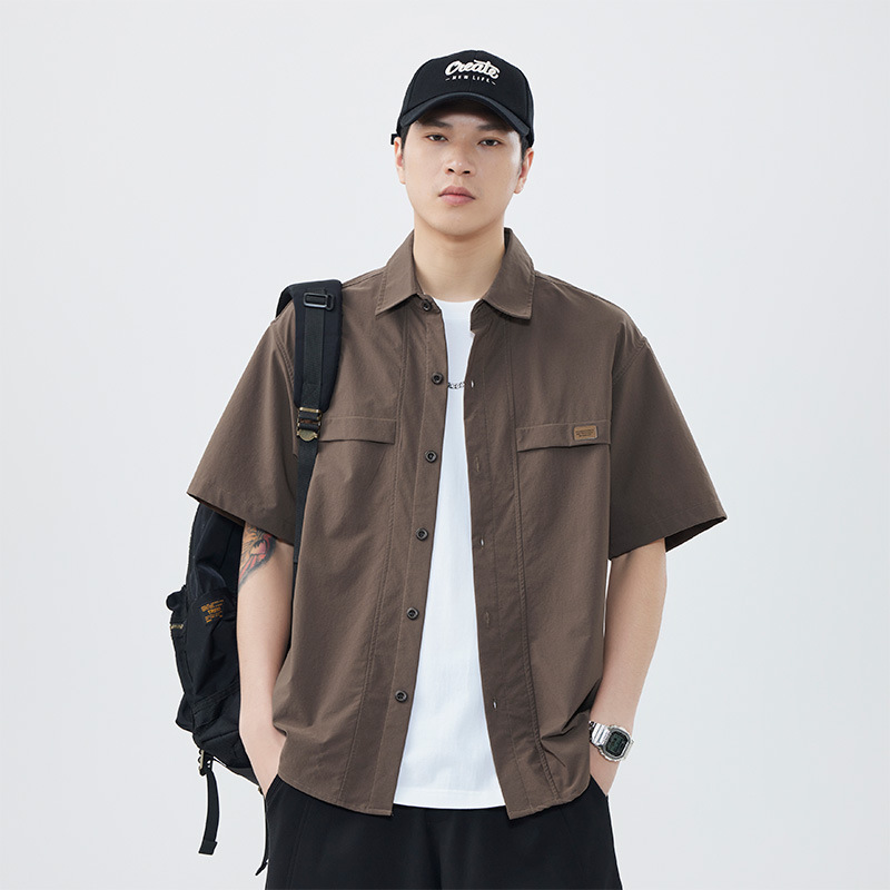 Dupliai Short-sleeved Shirt Men's Summer Multi-bag Tooling High-end Sense Trendy Hong Kong Style Trendy Brand Japanese Shirt Top Jacket