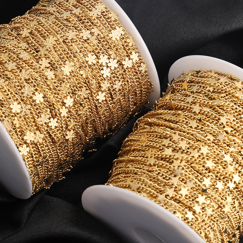 18K Gold Stainless Steel Side Sequin Welded Chain Titanium Steel Clavicle Chain DIY Hairpin Material Jewelry Accessory Chain
