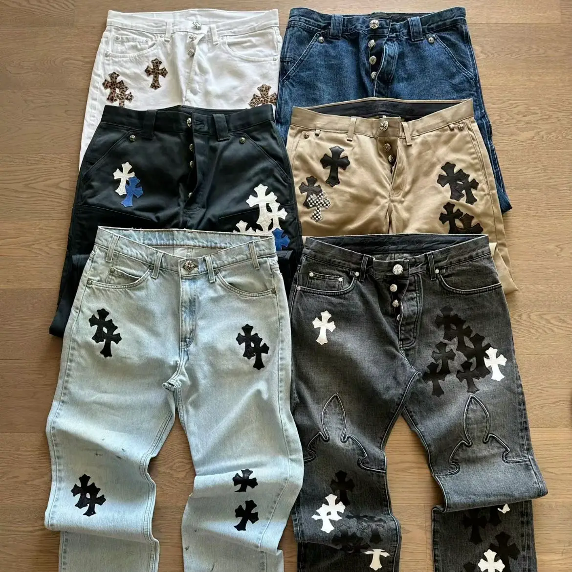 Correct version of the CH Crocker Jupiter cross leather label washed jeans couple street loose spring and fall men and women pants models