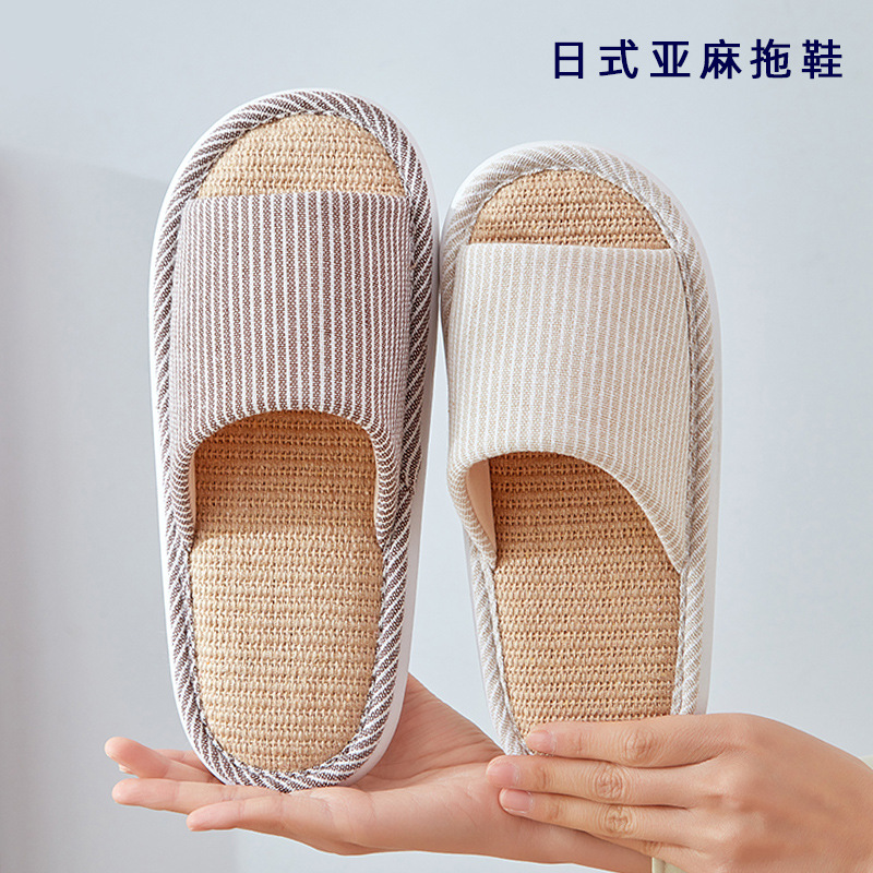 Japanese style mute linen slippers wholesale spring and autumn four seasons living room wood floor non-slip cotton linen fabric slippers women summer
