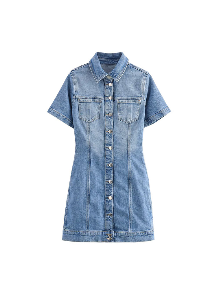 Designed Niche Slimming Denim Dress 2025 Summer New Fashion Short-Sleeved High-Waisted A-Line Skirt