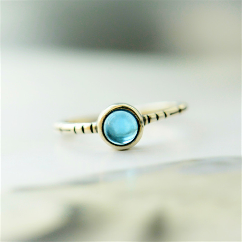 Korean version of small fresh vintage ring opening old Thai silver creative natural blue stone finger ring jewelry ring ring