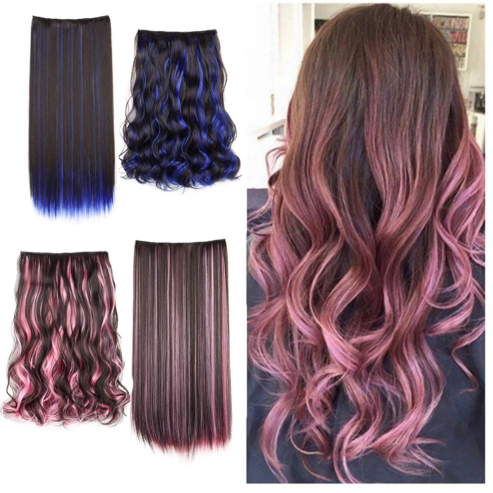 One-Piece Colorfuled Highlighted Five-Card Hair Extensions Straight Hair Curly Wigs Hair Curtains Wholesale Hair Extension