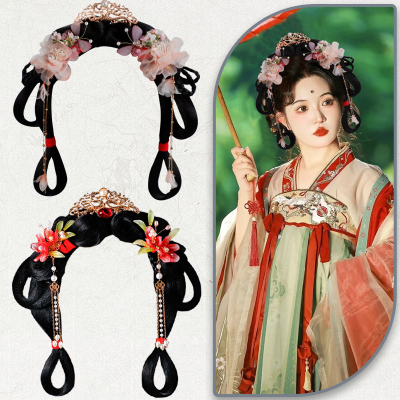 Antique hair accessories suit combination wig hair bun hair hoop one-piece simple and convenient to wear Tang style cute temperament