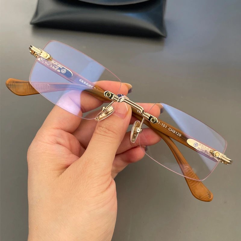Vintage perforated rimless glasses frame personalized men and women ultra-light fashionable all-match flat glasses