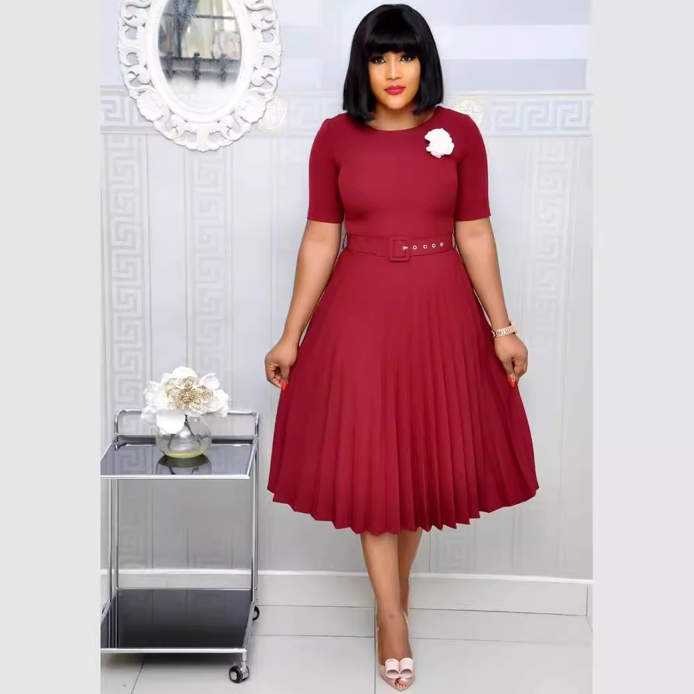 Foreign trade Europe and the United States women's independent station Amazon new Africa cross-border wish solid color pleated dress spot