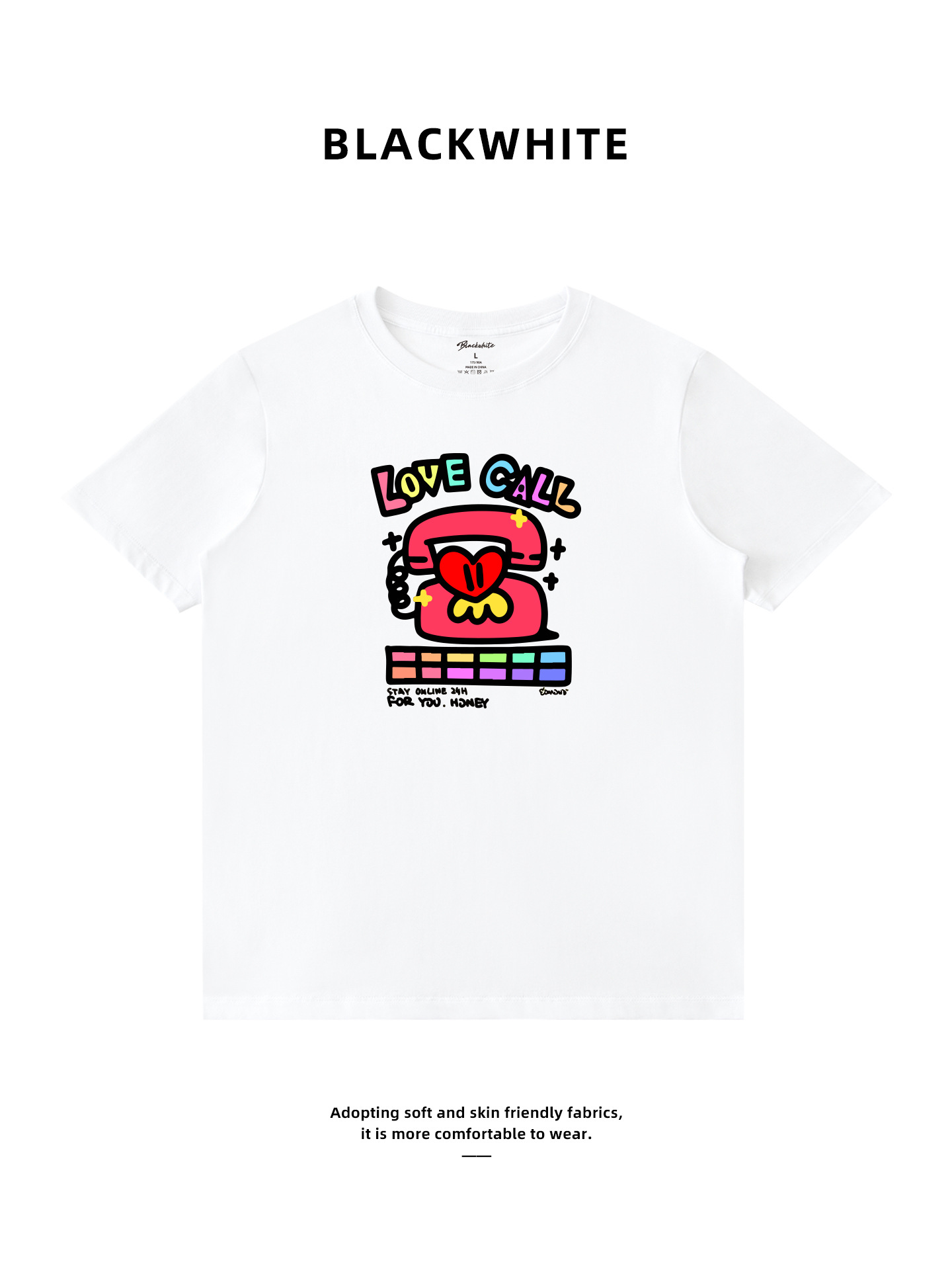 Cross-Border Graffiti Heart Phone Print Short-Sleeve T-Shirt, Sweet and Cool Dopamine Style, Unisex Loose Fit Half-Sleeve 460