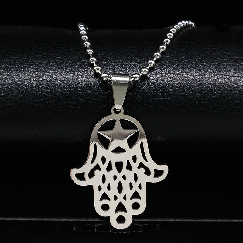 Cross-border retro European and American Fatima hand pendant stainless steel lucky Egyptian Hamsa Greek eye necklace jewelry