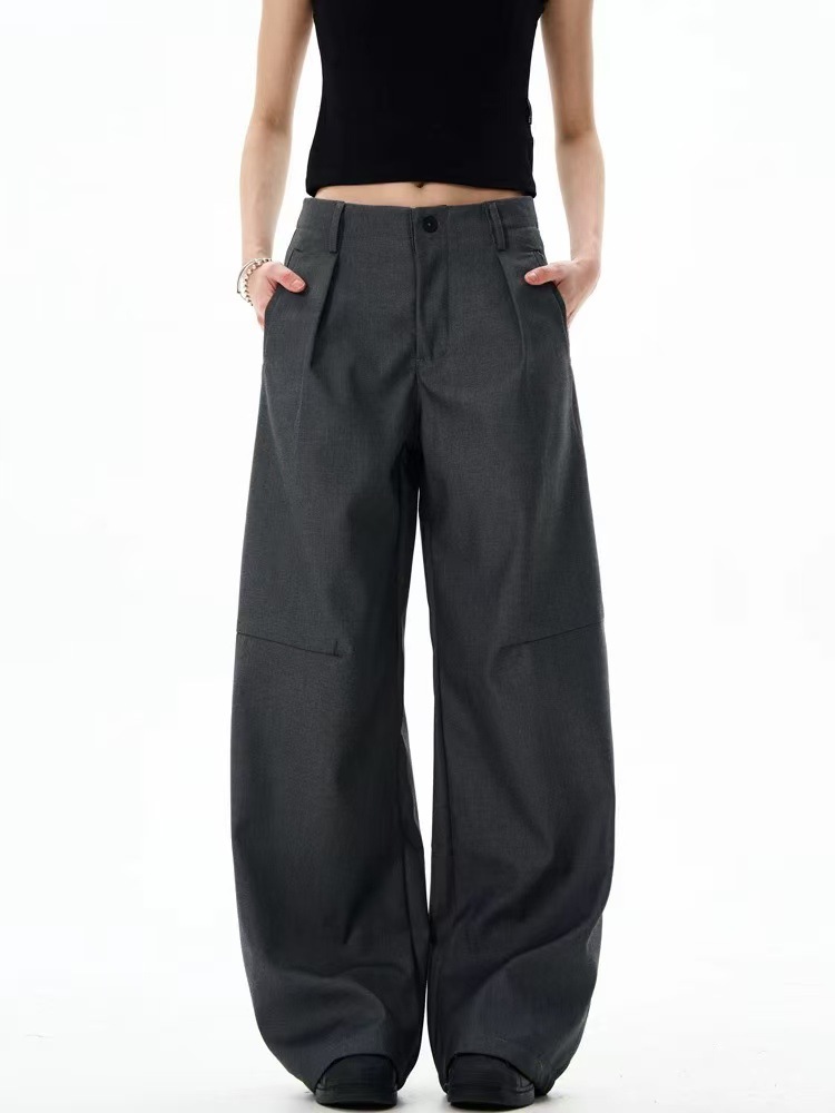 American Retro Cleanfit Pleated Silhouette Casual Trousers for Men and Women, Loose Wide-Leg Straight-Leg Floor-Length Trousers, Trendy Trousers