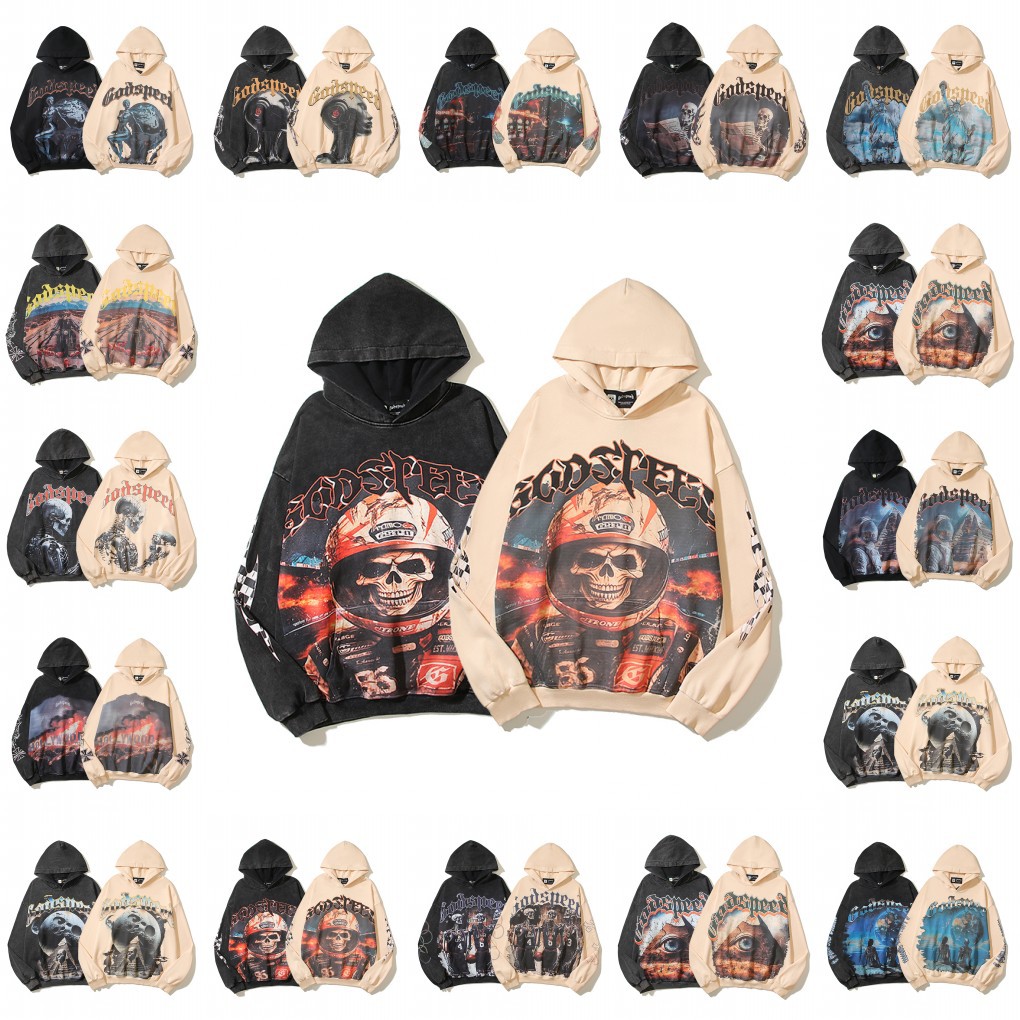 American High Street Autumn and Winter New Retro Washed and Distressed Printed Ins Super Popular God Men's and Women's Hooded Sweatshirts