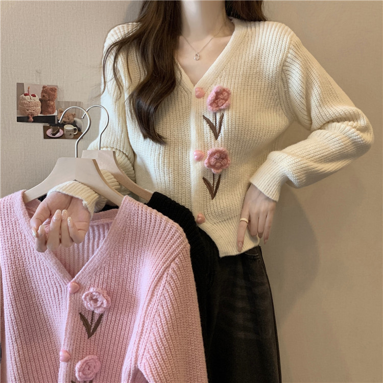 Foreign trade Chanel style knitted sweater women's new V-neck gentle retro style loose short cardigan knitted top