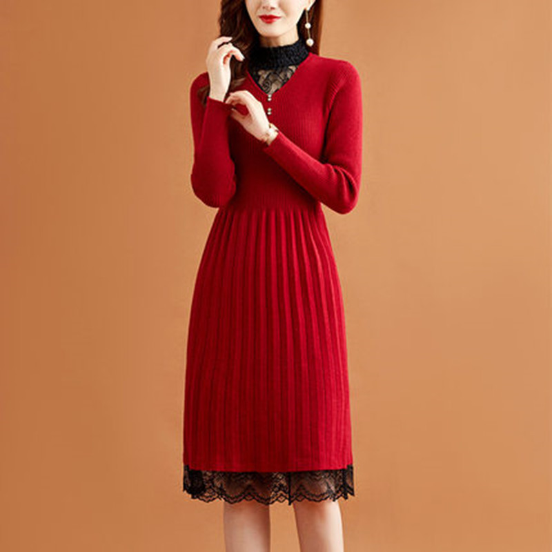 Knitted Dress Women's 2025 New Autumn and Winter Velvet Non-Velvet Mid-Length Bottoming Sweater Skirt