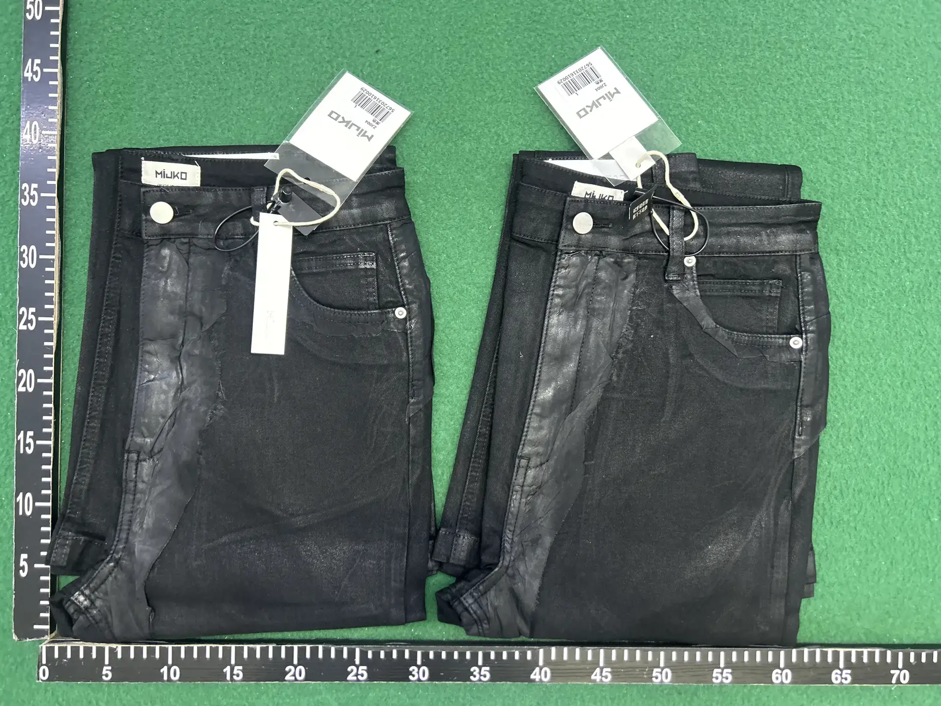 MIJKO men's black rubber coated micro-La pants men's and women's same high street stitching damaged black warrior jeans