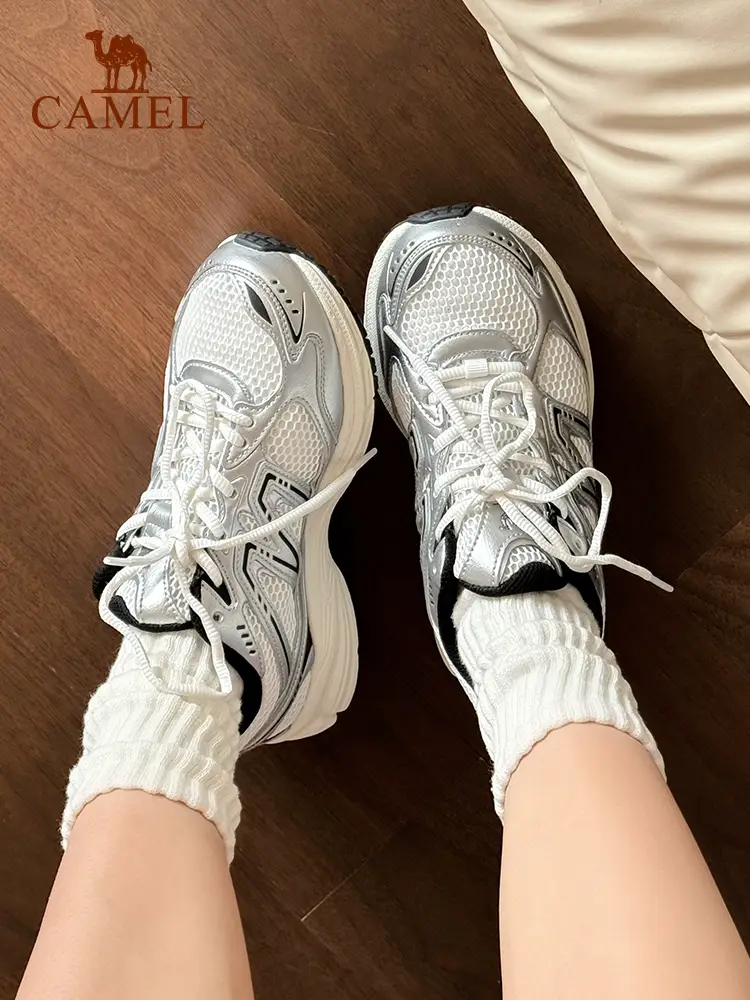 Camel Pursuit Jogging Shoes New arrival Mesh Breathable Sneakers Soft Bottom Shock Relief Silver Gray Retro Casual Shoes Men and Women