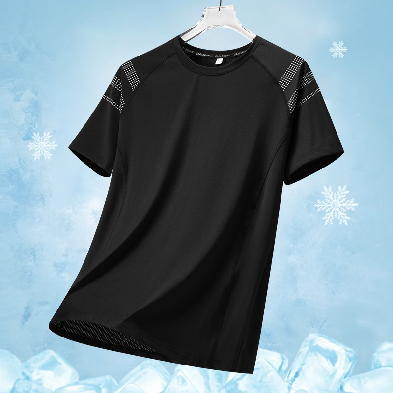 L-8Xl Ice Silk Quick-Drying Short-Sleeved Men's T-Shirt, Loose Half-Sleeved Shirt, Sports Fitness Wear, Plus Size T-Shirt for Men