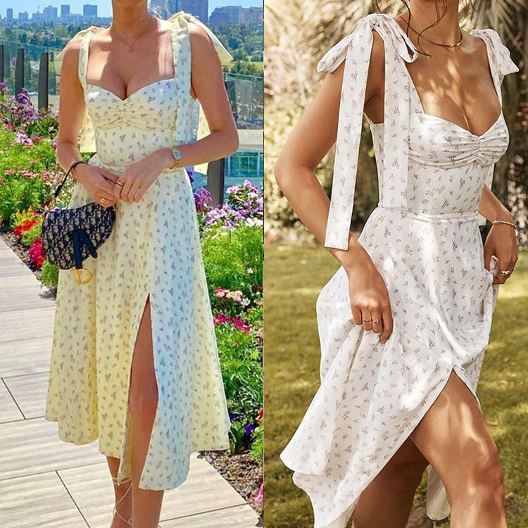 European and American Cross-Border Women's Clothing 2026 Summer New Amazon Wish Sexy Floral Split Dress with Straps