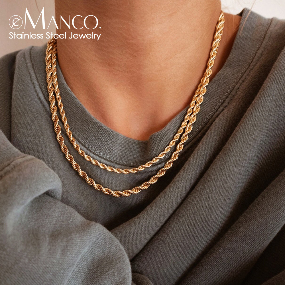 eManco titanium steel necklace European and American gold-plated twist chain men's and women's stainless steel clavicle chain necklace non-fading wholesale