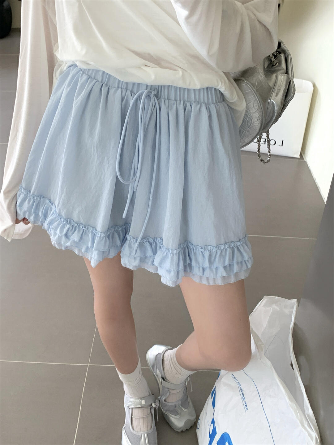 Korean Style Ruffled Lace-Up Half Skirt Pants for Women, New Summer Sweet Youthful Slimming Solid Color A-Line Short Skirt Wholesale