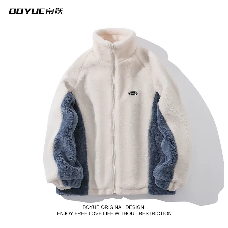 Boyue Silk Jumping Color-Blocked Cashmere Jacket Autumn and Winter American Retro Outdoor Loose Splicing Student Cotton Clothing for Men and Women