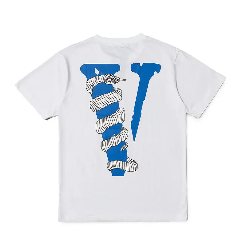 Substitute Summer Trendy Brand VLOVE Short-sleeved Big V Snake Printed Loose T-shirt for Men and Women Couple Casual Teenagers